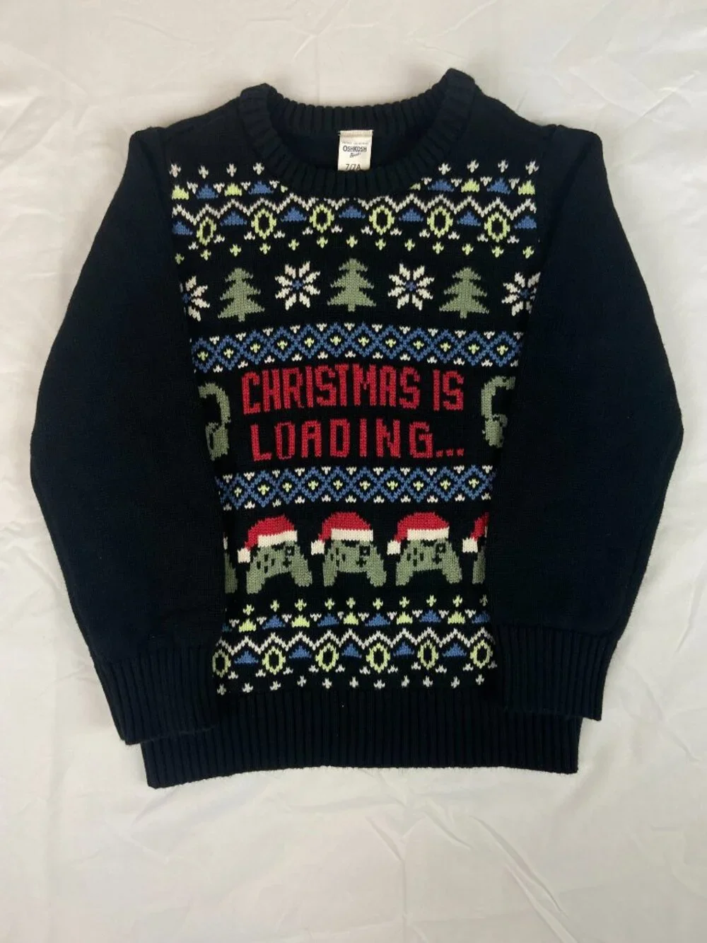 OshKosh B'gosh Kids Christmas Sweater | Size 7 | Black | Christmas Is Loading